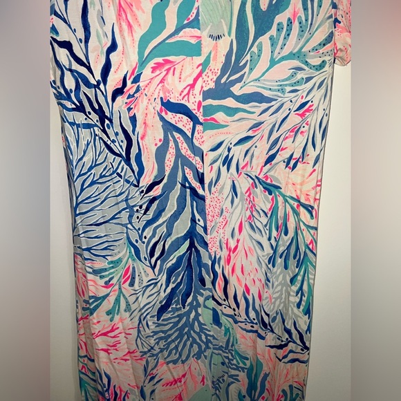 Lilly Pulitzer WYNNE MAXI DRESS Crew Blue Tint Kaleidoscope Coral Print Meidum - Picture 10 of 13